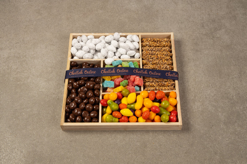 Chocolate & candy wood gift tray By Challah Online